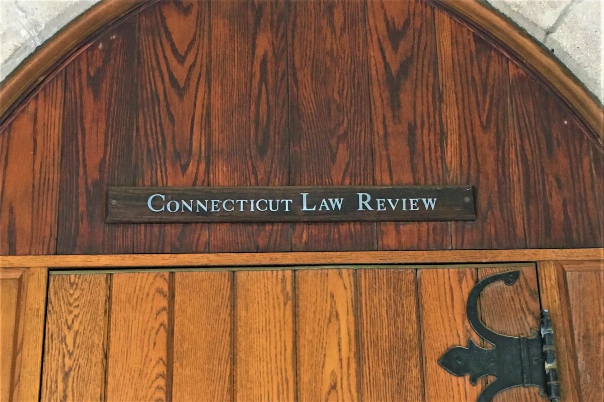 Picture of Connecticut Law Review Door outside of Starr building