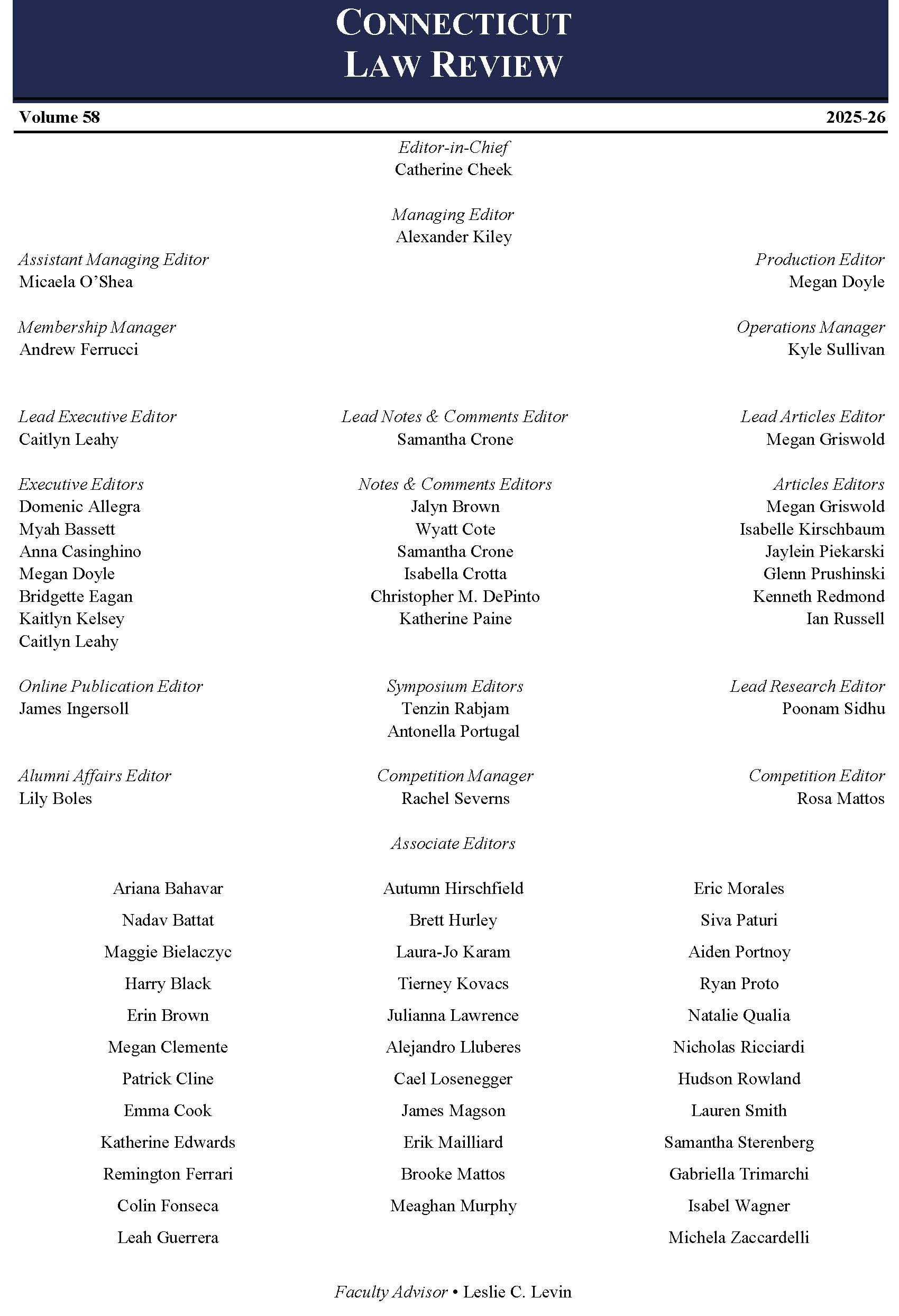 CLR Masthead Volume 58
