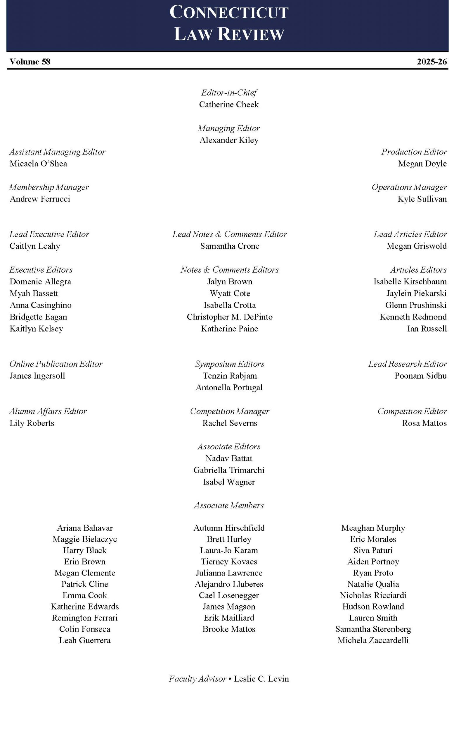 CLR Masthead Volume 58